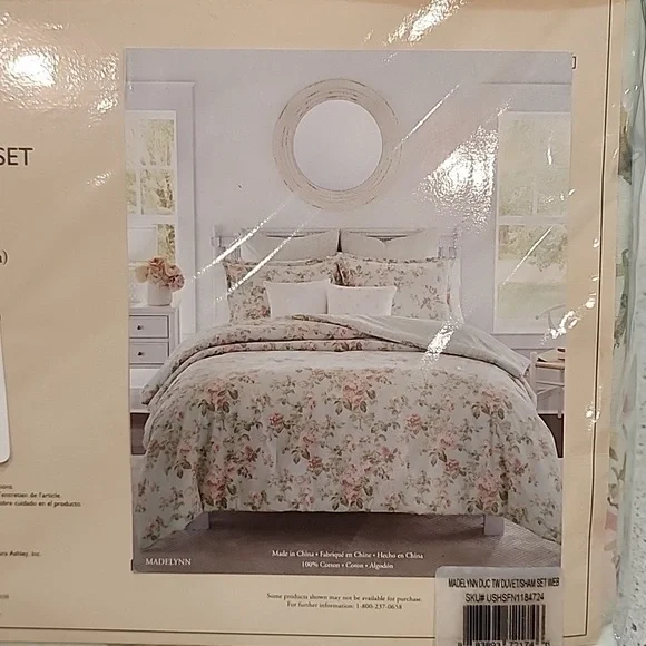 Laura Ashley Twin Pink and Green Floral Duvet Cover Set Nwt Cottagecore Feminine - Picture 2 of 3